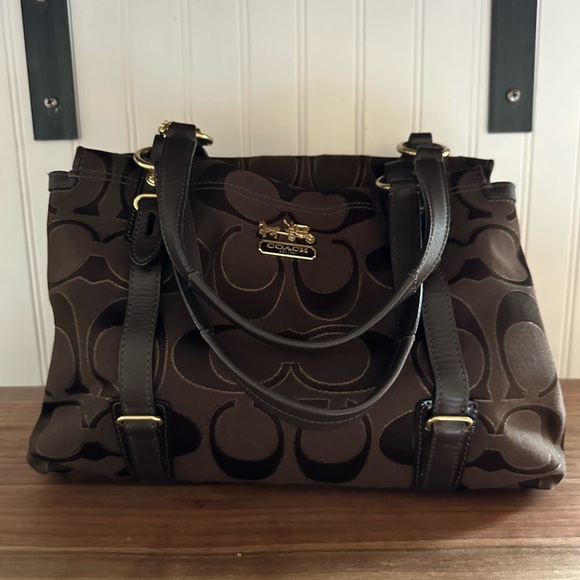 Coach Handbags - Coach Mia Outline C Carryall Satchel Handbag Purse Brown bag gold lettering